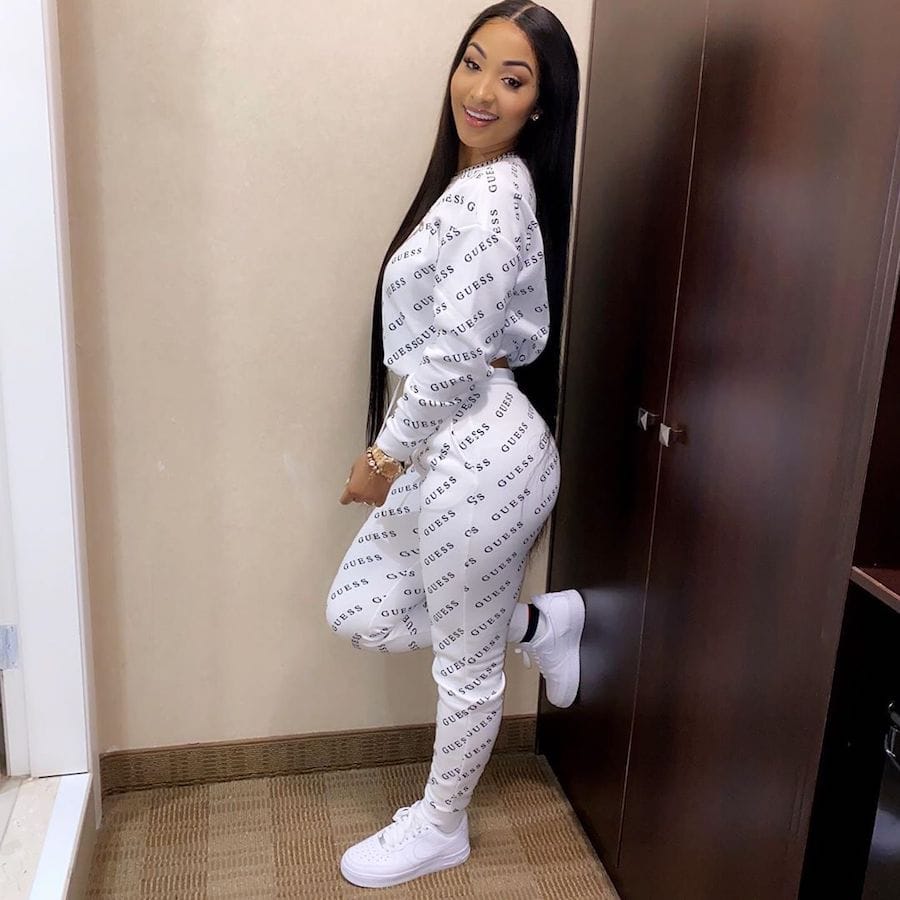 Shenseea Wears Guess Logo Pullover And Joggers Outfit