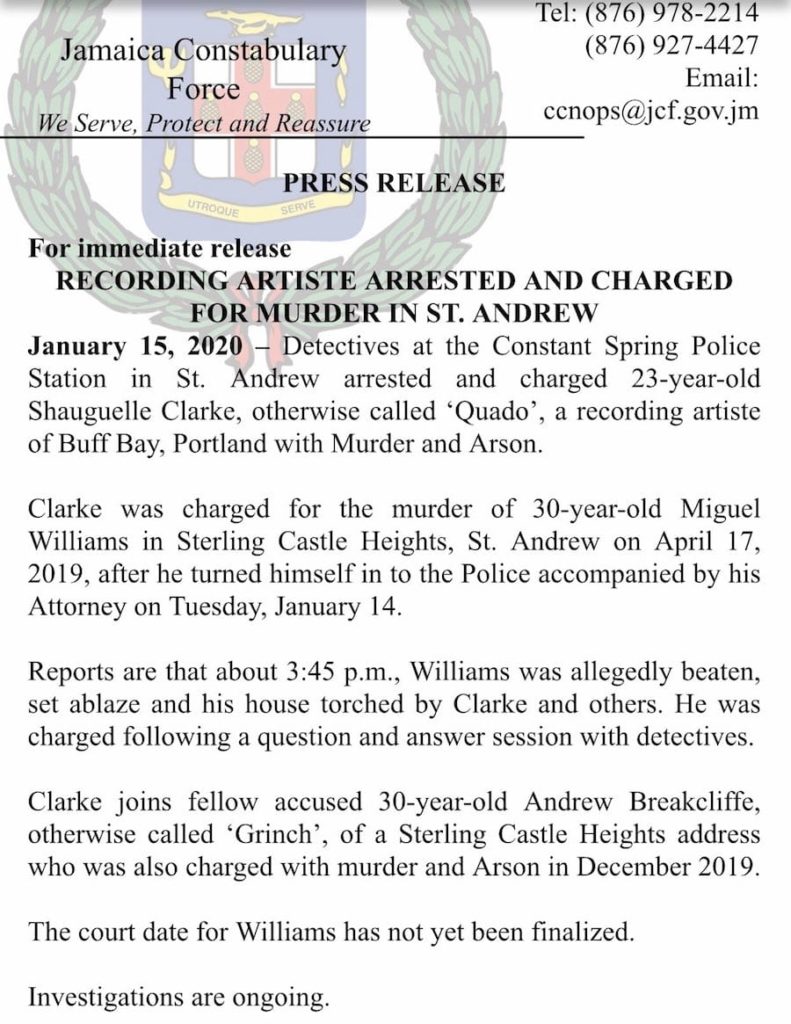 Quada Arrested And Charged Police Press Releass