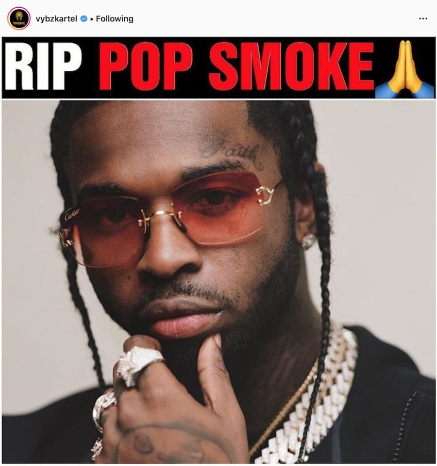 Dancehall artiste Vybz Kartel Mourns American rapper Pop Smoke