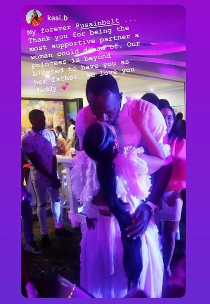 Usain Bolt and pregnant girlfriend Kasi Bennett lock lips at their Baby Gender Reveal Party