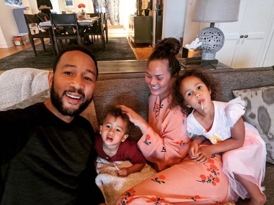 John Legend with wife Chrissy Teigen and children Luna and Miles