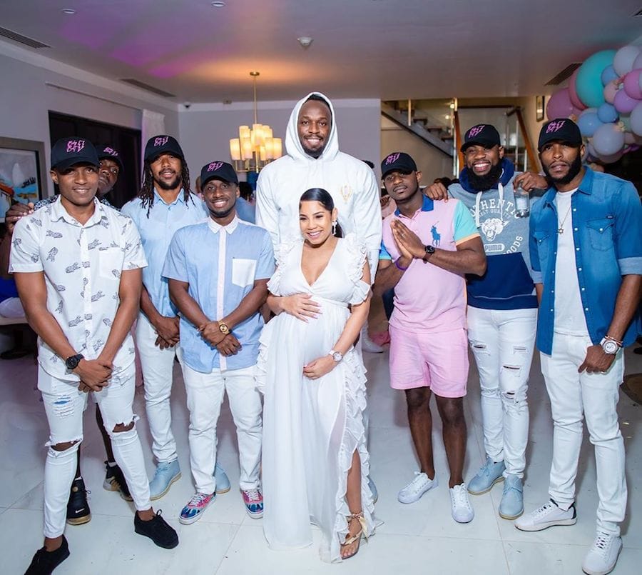 Usain Bolt and girlfriend Kasi Bennett with friends at Baby Gender Reveal Party