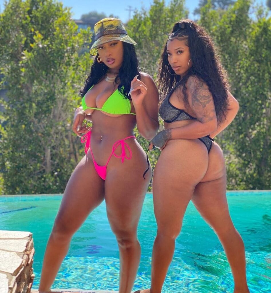 Megan Thee Stallion with her bestfriend Kelsey Nicole sport Bikinis at the Pool