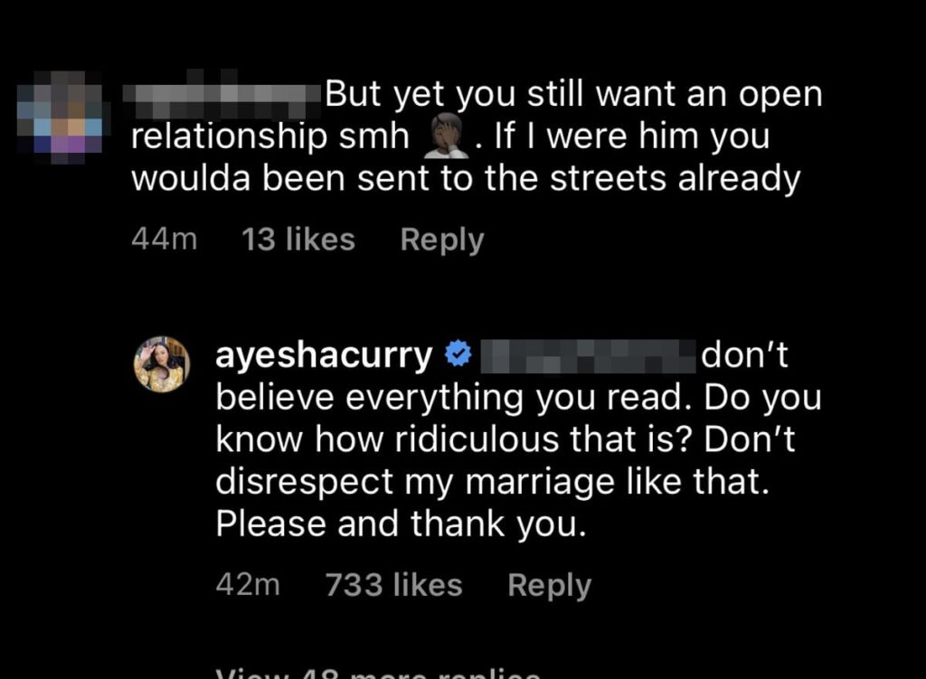 Sreenshot - Ayesha Curry slams Instagram troll over open marriage insult