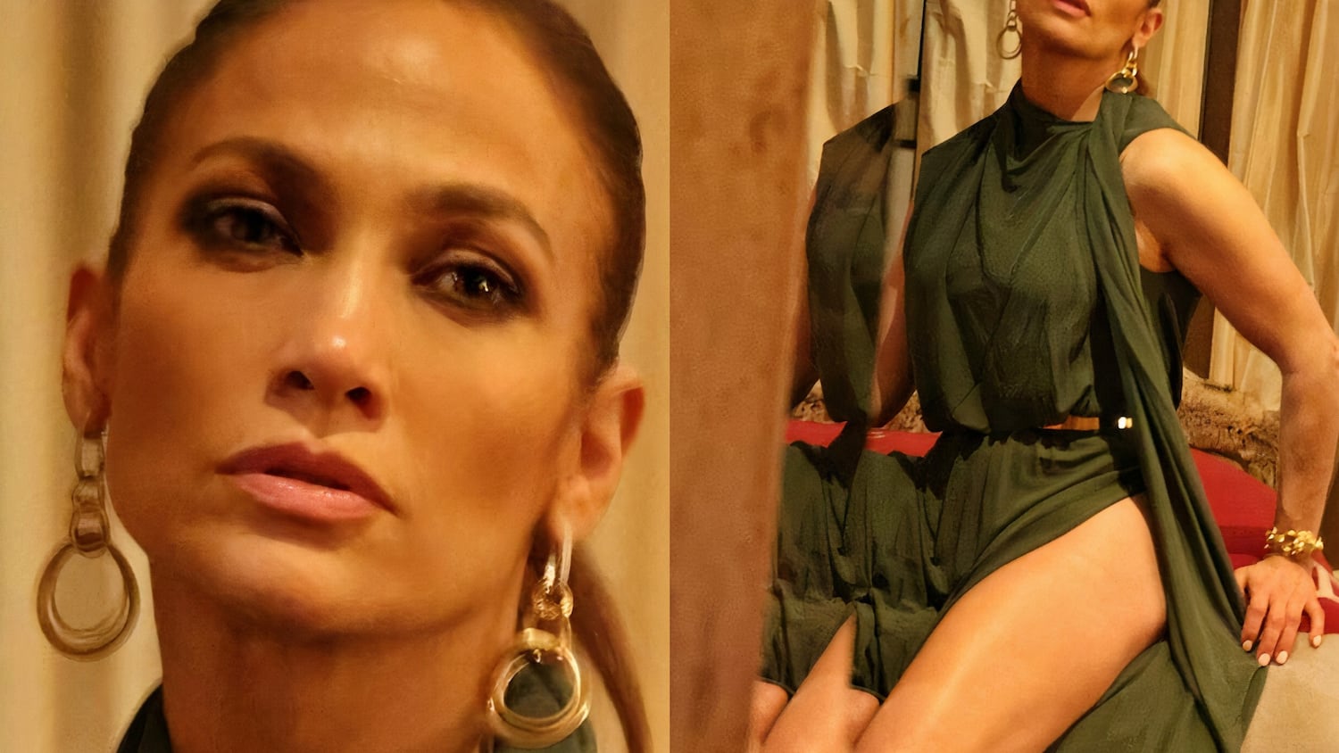 Jennifer Lopez Slays In High Split Green Dress In Sexy Photos & Video